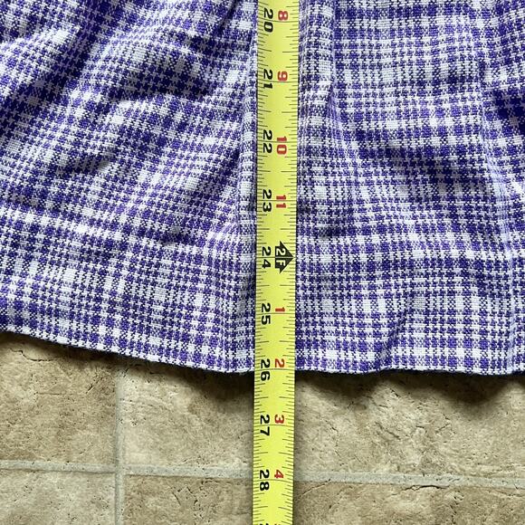 Vtg 70s Girls Purple Plaid Swing Dress Pointed Collar Mod Preppy Academia School - Picture 6 of 9
